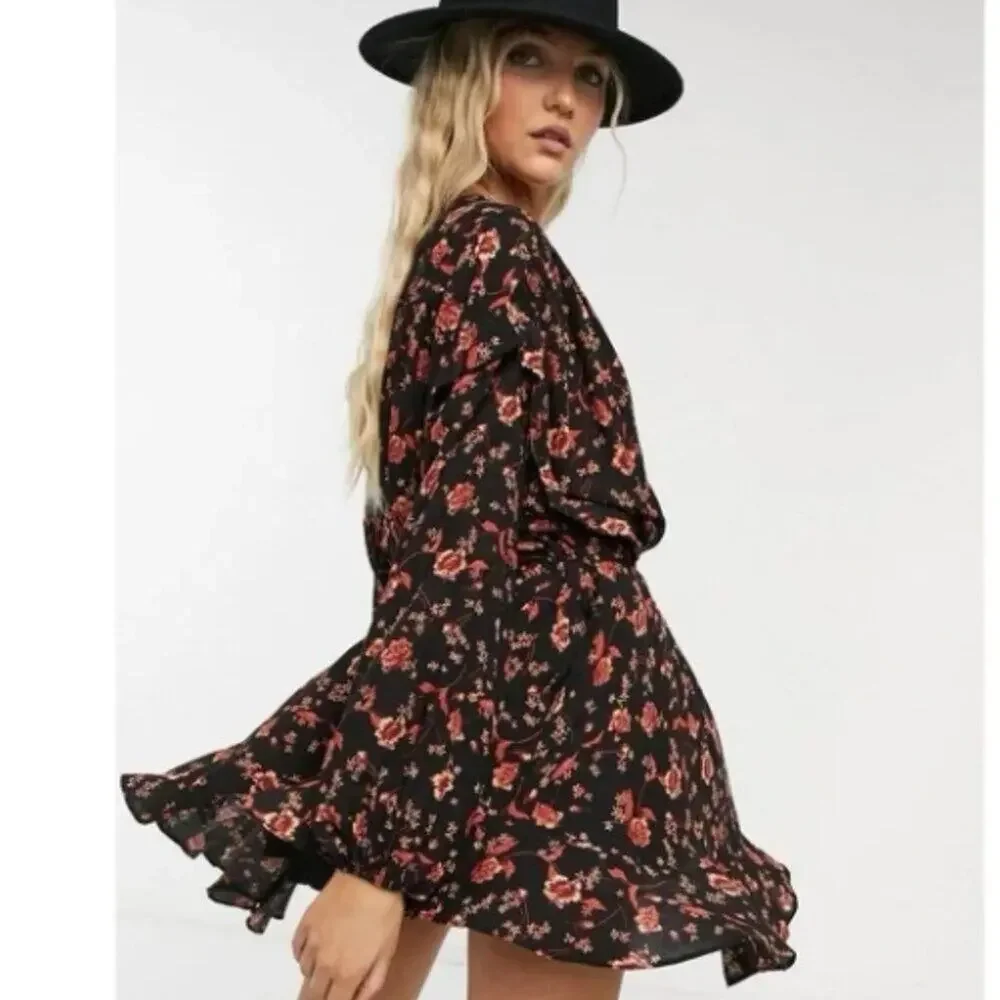 Free People Flower Fields Floral Mini Dress Boho Oversized